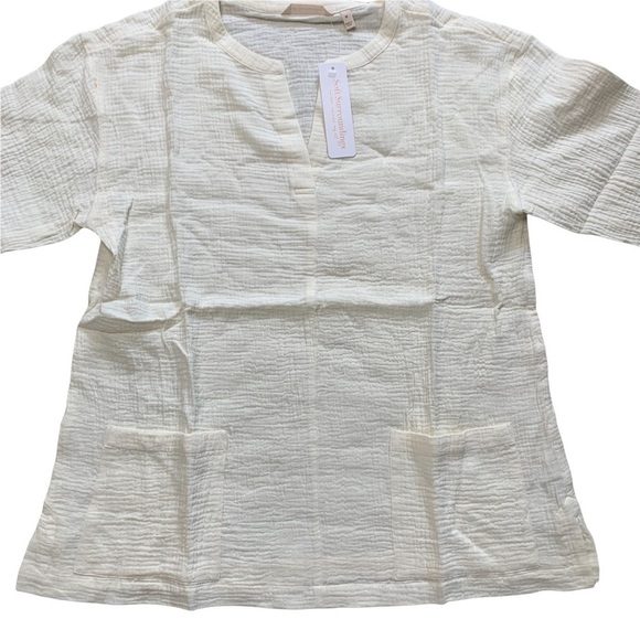 Soft Surroundings NET Araza Gauze Shirt Blouse Ecru (Cream) Plus Size Medium - Picture 3 of 14